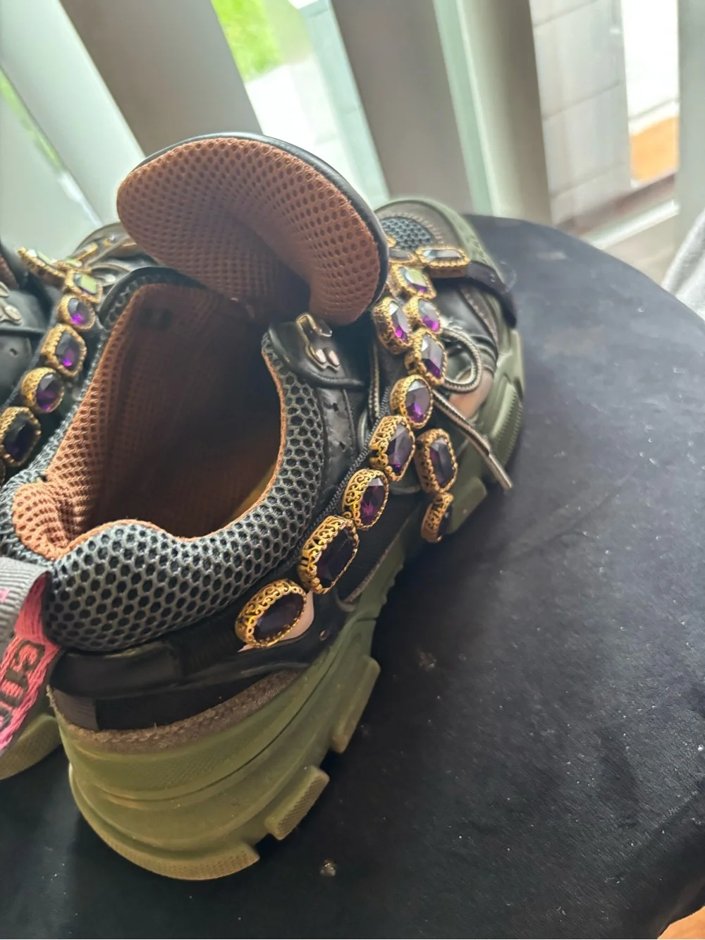 GUCCI men Green and Purple Embellished with crystal Sneaker